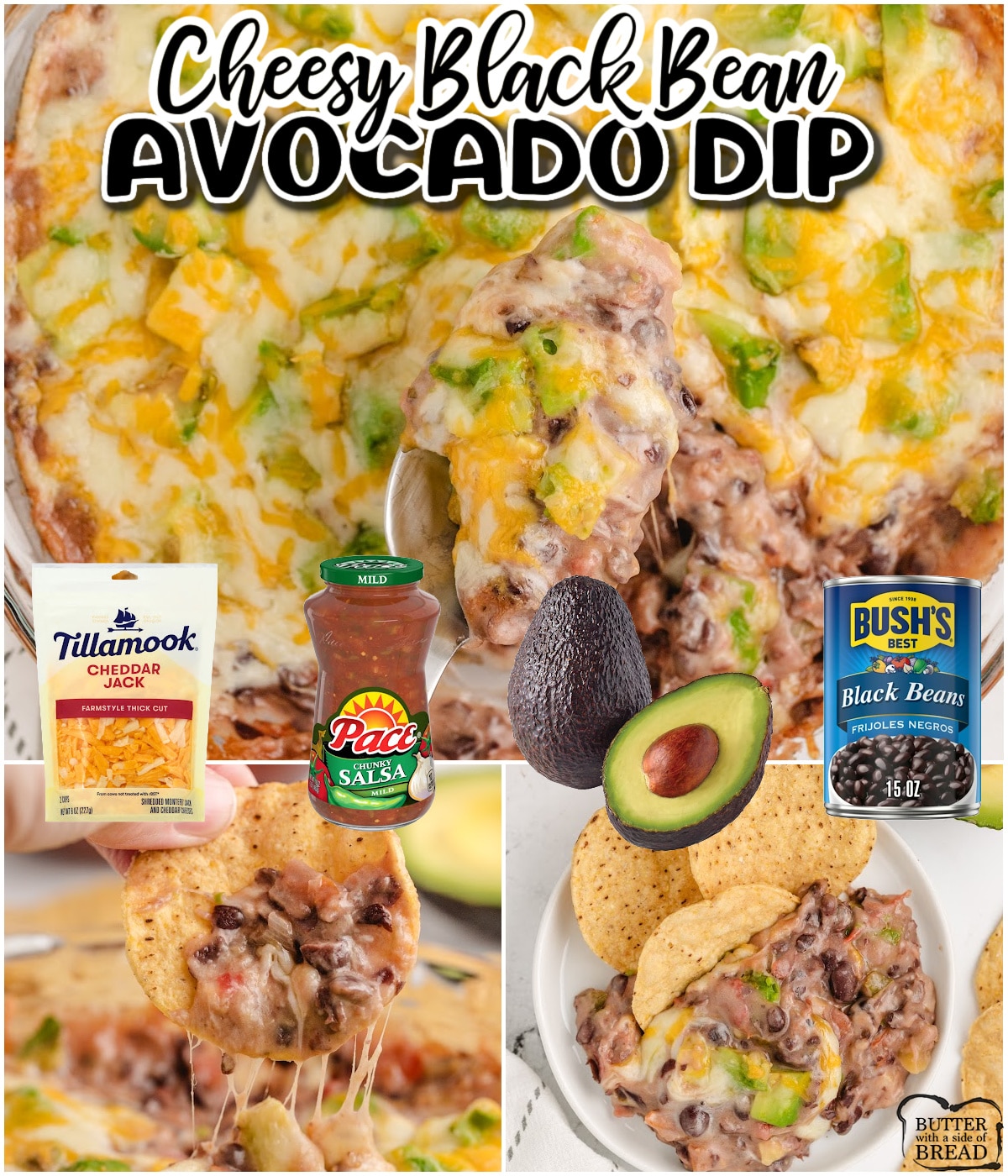 Cheesy Black Bean Avocado Dip is so delicious and is made with only 4 simple ingredients, making it the perfect appetizer for any party! This avocado and black bean dip is not only easy to make but the flavor combination is incredible too. 