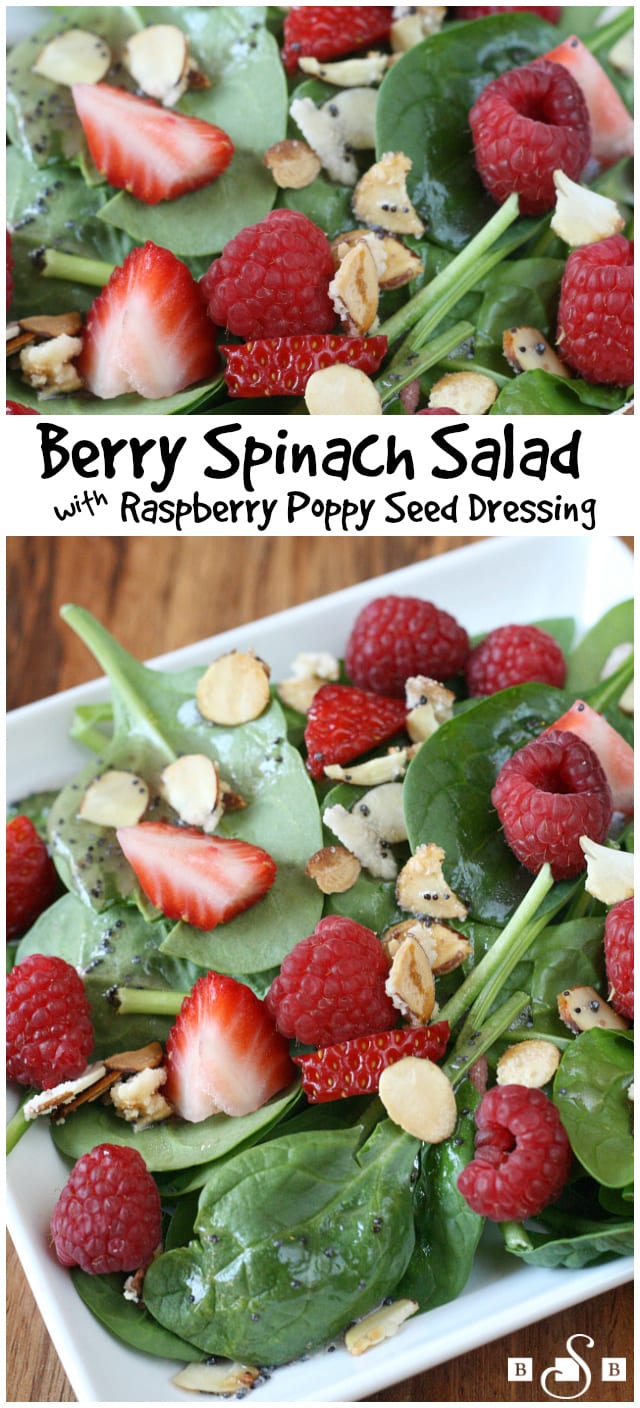 Berry Spinach Salad with Raspberry Poppy Seed dressing is the perfect side dish for any meal, especially in the summertime! 