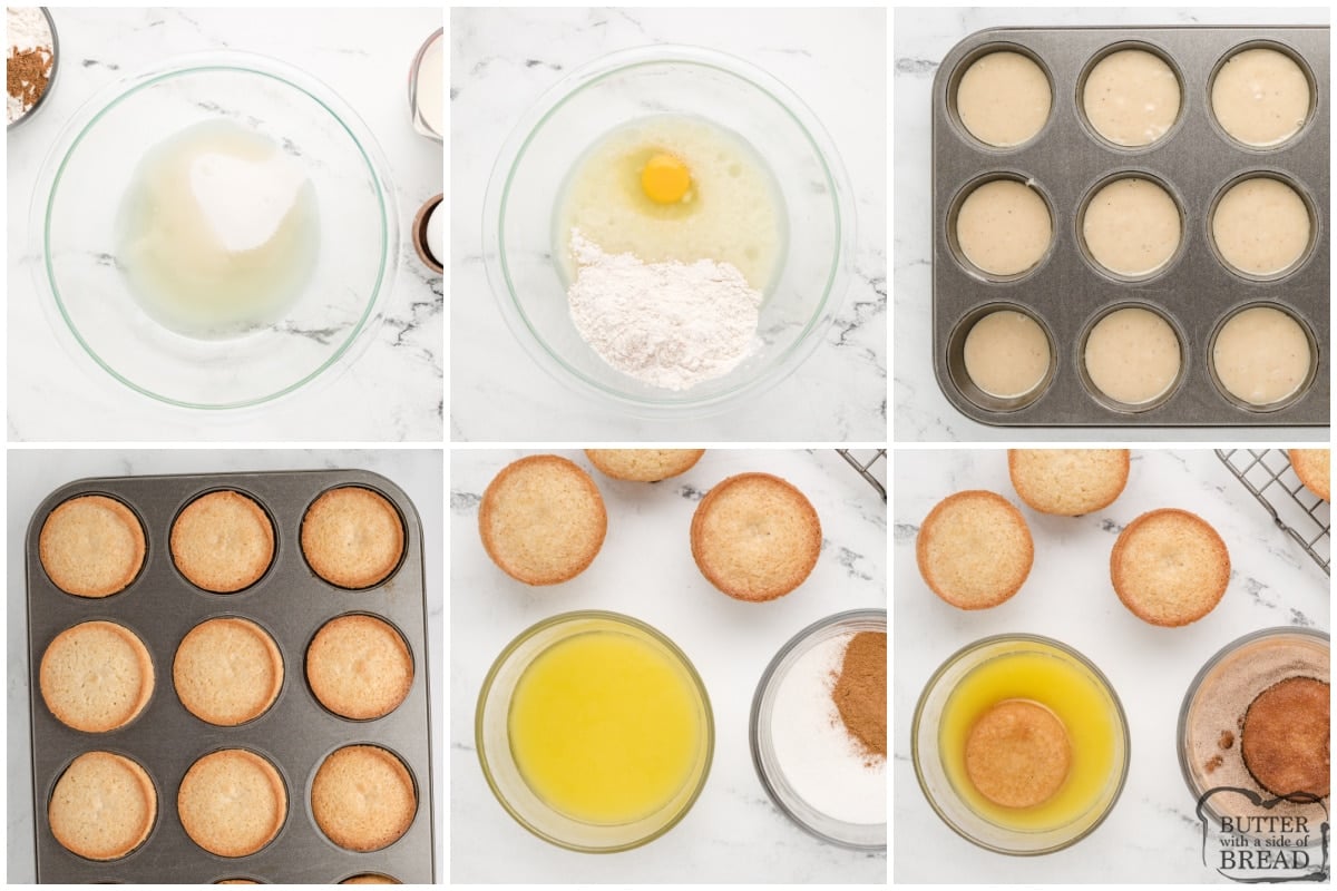 Step by step instructions on how to make Cinnamon Sugar Donut Muffins