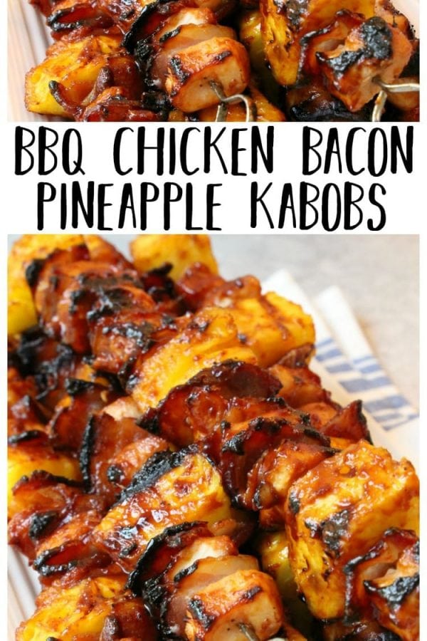 Tender chicken paired with tangy pineapple and smoky bacon all slathered with your favorite BBQ sauce. This BBQ Chicken Bacon Pineapple Kabobs recipe is one of my favorite grilled BBQ chicken dinners!