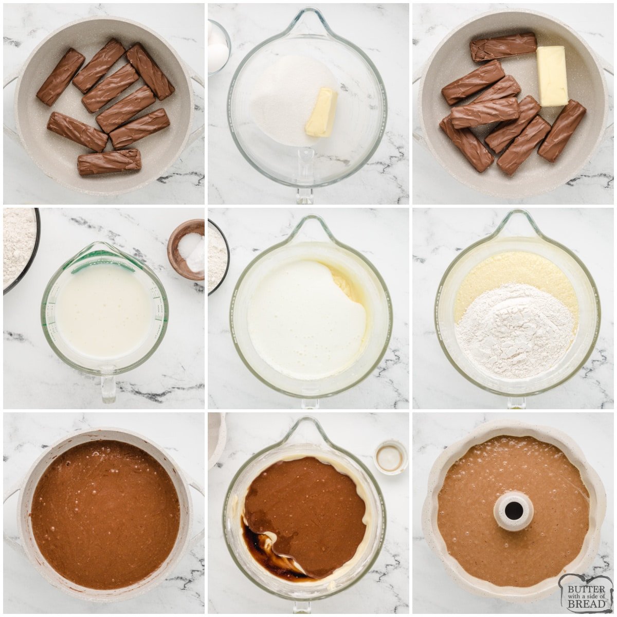 Step by step instructions on how to make Milky Way Cake