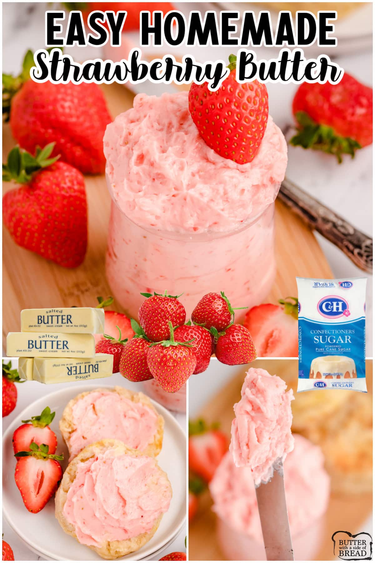 Strawberry Butter a simple and delightful fresh fruit spread that is great on biscuits, rolls and toast! It takes only 3 ingredients and just 5 minutes to make this amazing strawberry butter recipe.
