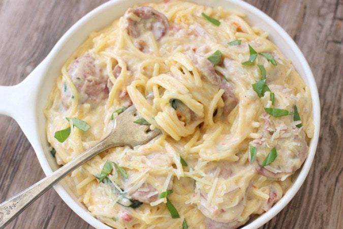 Creamy One-Pot Sausage Spaghetti - Butter With A Side of Bread