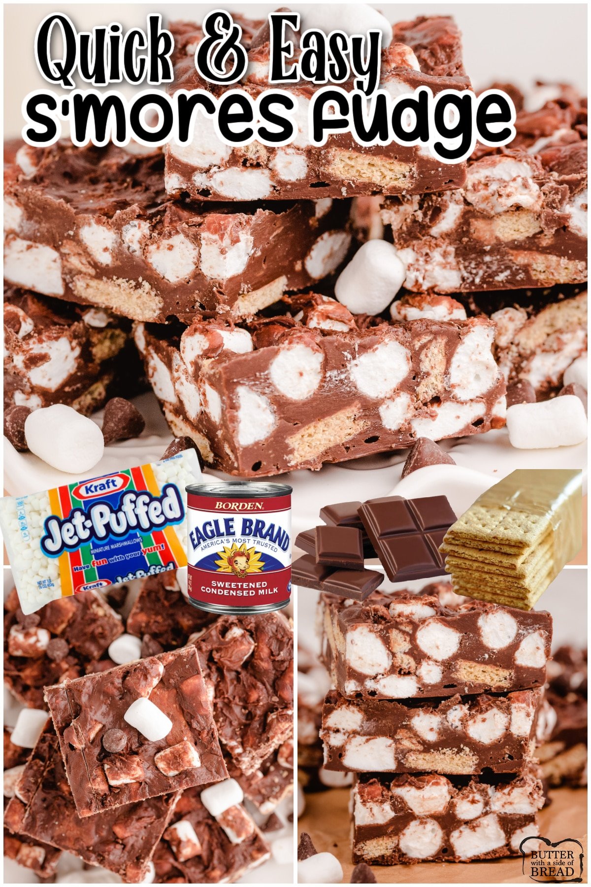 S'mores Fudge is an easy 5-ingredient fudge made with your favorite s'mores flavors! Chocolate, marshmallow and graham cracker wrapped in a smooth & creamy decadent fudge. 