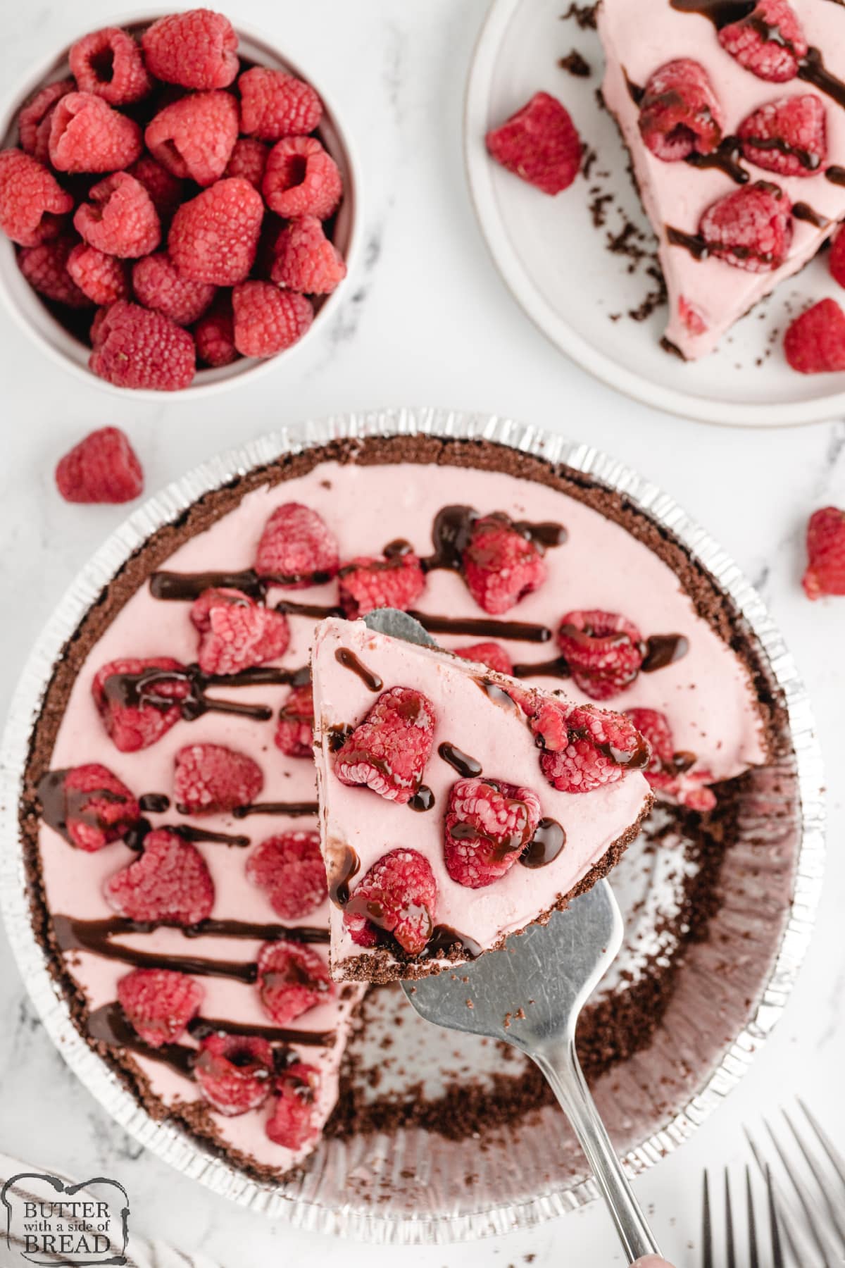 Raspberry pie made with fresh raspberries and whipping cream