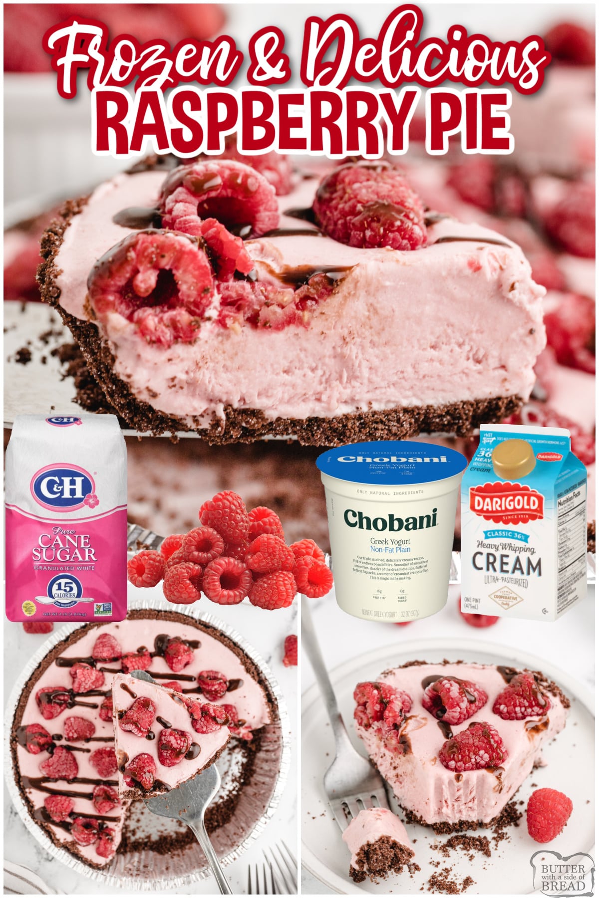 Frozen Raspberry Pie is a refreshing dessert that's perfect for summer. Made with fresh raspberries, an Oreo crust and real whipped cream, this frozen dessert is absolutely delicious!