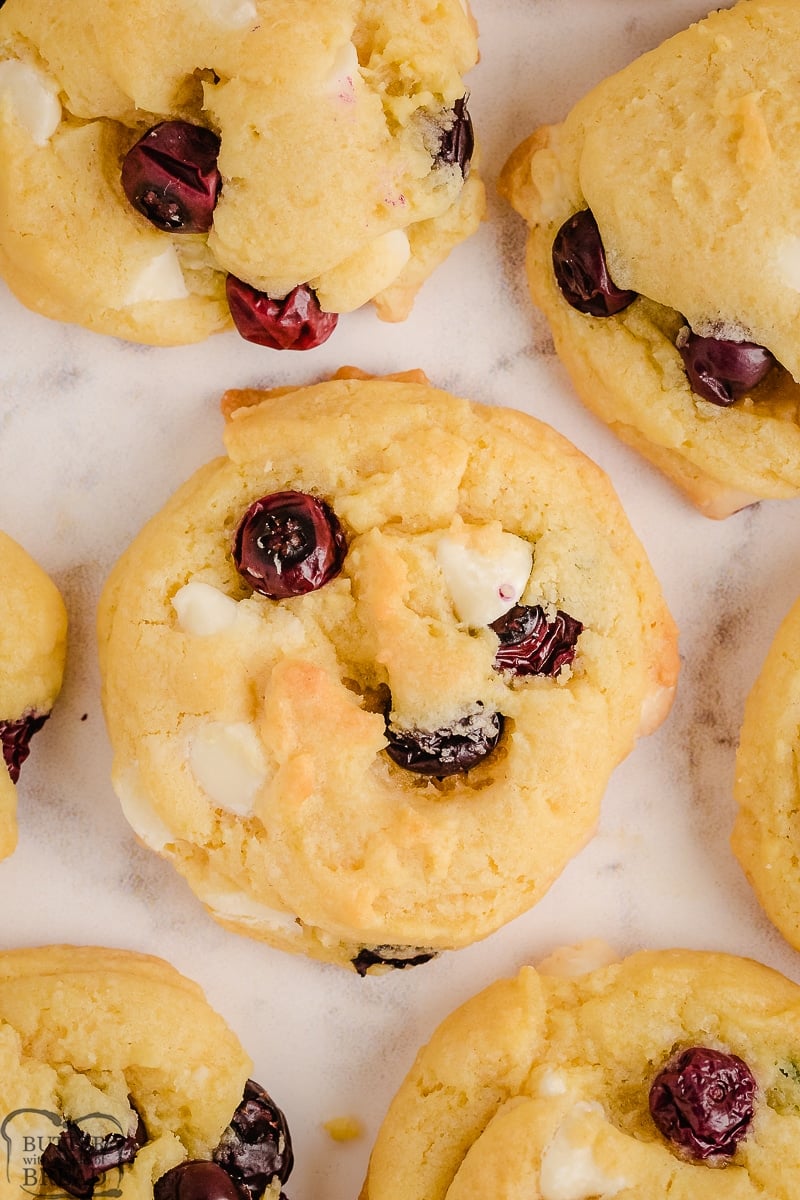 close up image of cookies with blueberries in them