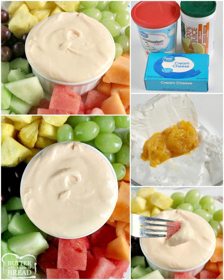 Orange Creamsicle Fruit Dip is sweet, delicious and bursting with orange flavor! This fruit dip recipe is very simple with only 3 ingredients, and it tastes amazing with all of your favorite fruits! 