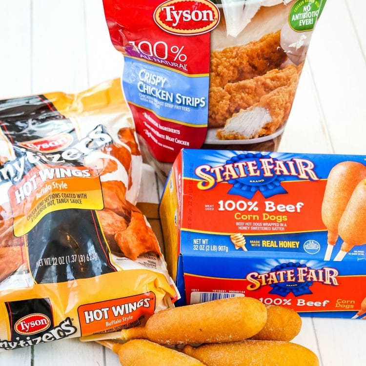 Tyson chicken wings, chicken tenders and State Fair Corn Dogs