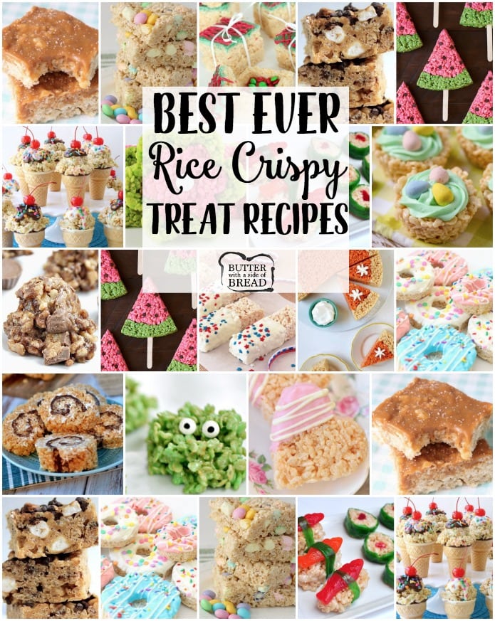 Rice Crispy Treat recipes for any and all occasions! From salted caramel to churro and everything in between, you're sure to find a rice crispy treat recipe you'll love. Our basic recipe for Krispie Treats is THE BEST!