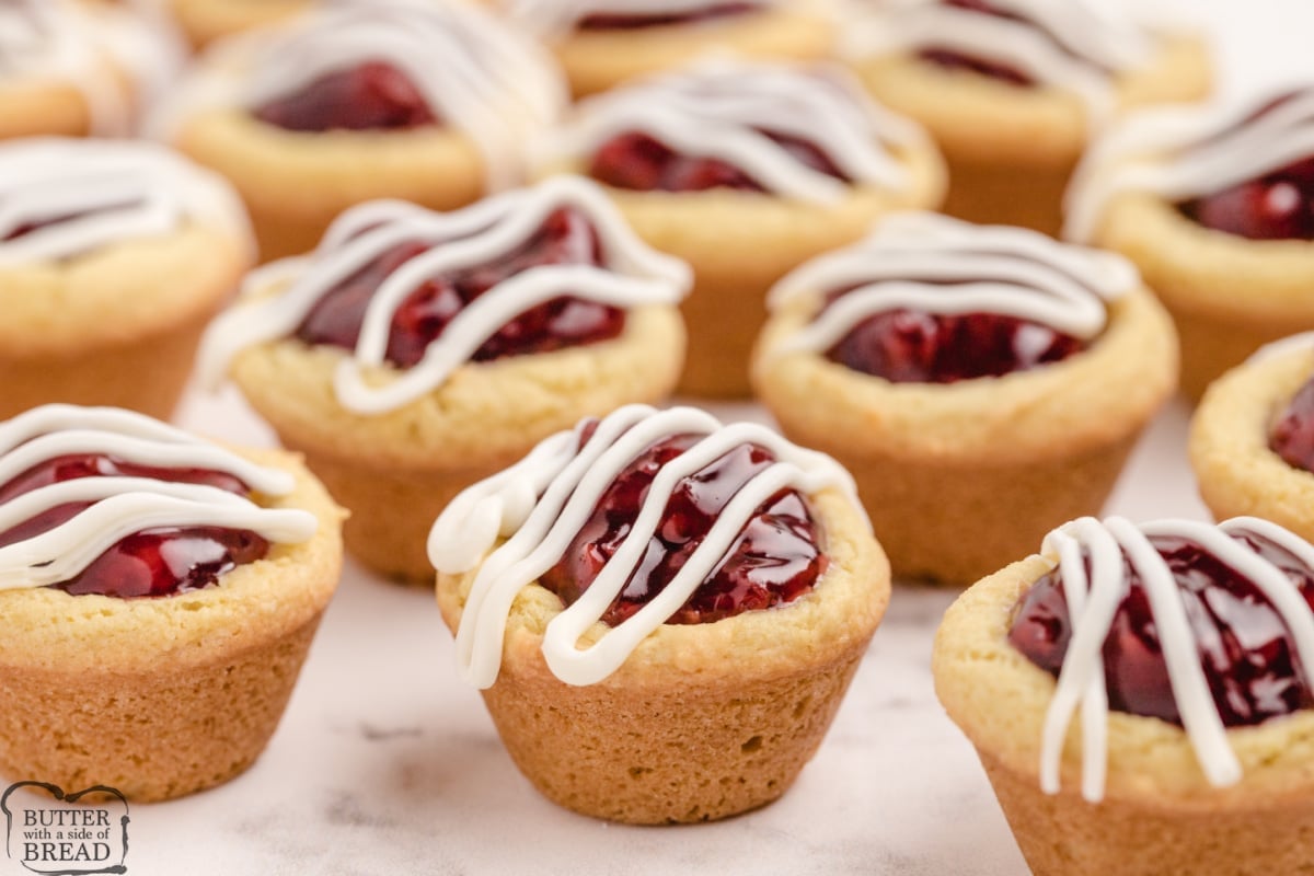 Lemon cookie cups with raspberry pie filling