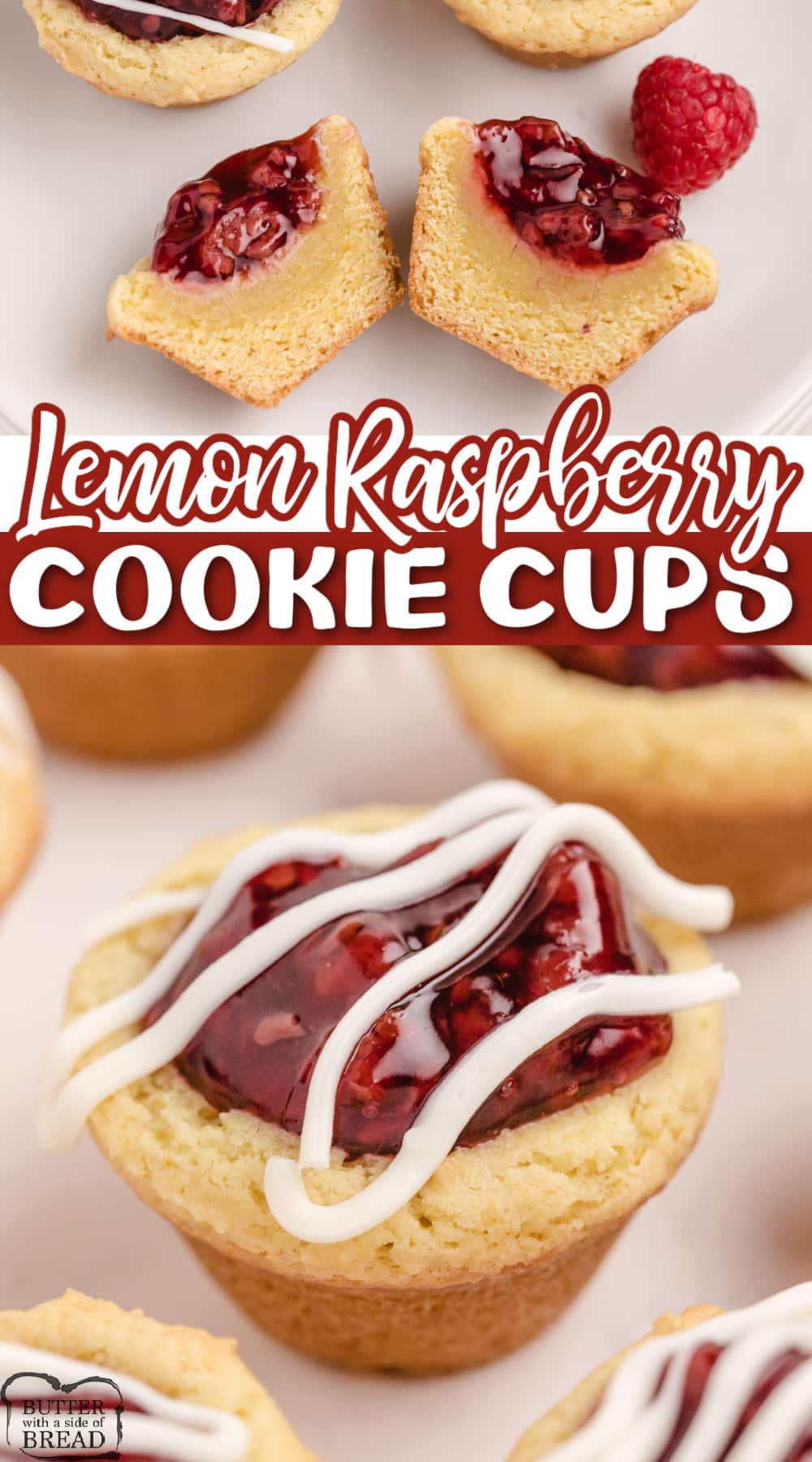 Lemon Raspberry Cookie Cups begin with simple lemon pudding cookie cups that are filled with raspberry pie filling. Simple lemon raspberry cookie recipe that is absolutely delicious. 