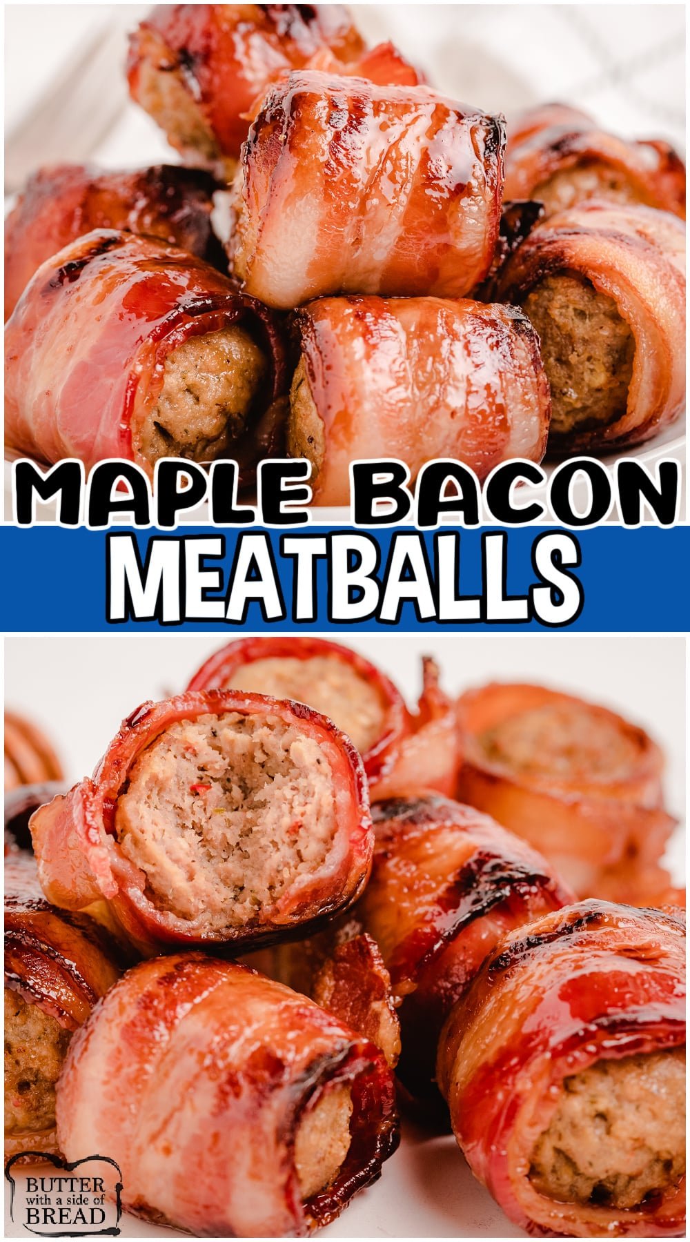 Bacon Wrapped Meatballs made with just 3 ingredients & fantastic savory sweet flavors! These toothpick appetizer meatballs are perfect for parties, tailgating or anytime you want to eat BACON!