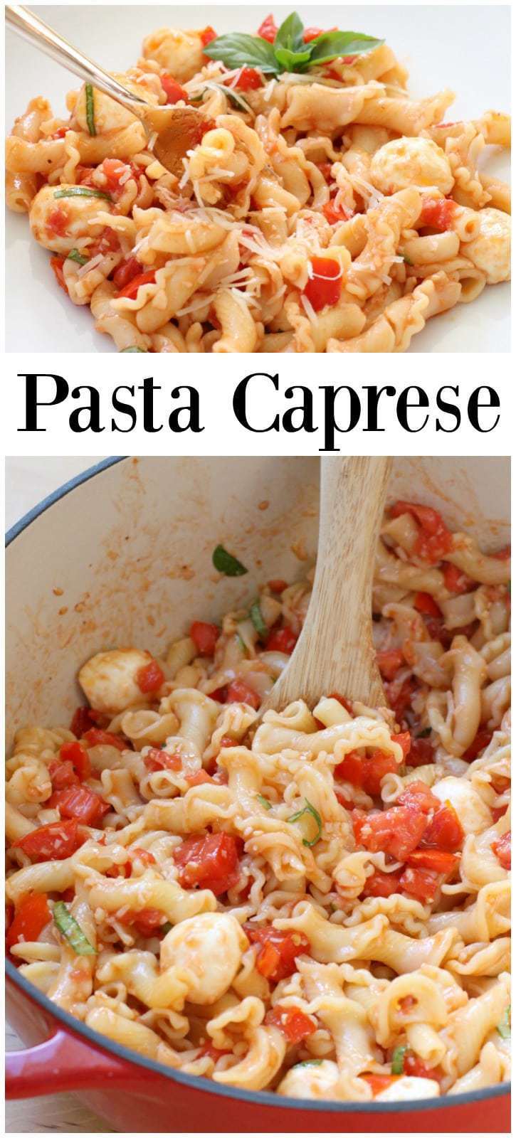 So many fabulous fresh flavors in this easy-to-make meatless Pasta Caprese! This delicious dish is perfect for weeknight dinners or to entertain guests!