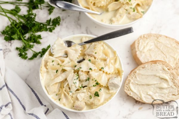 SLOW COOKER CHICKEN ALFREDO SOUP - Butter with a Side of Bread