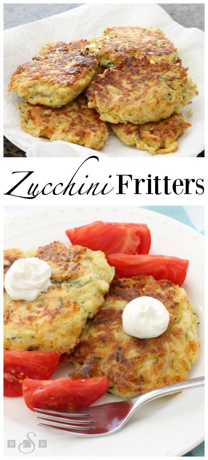 Cheesy Zucchini Fritters are the perfect way to use up some zucchini from your garden! Great as a side dish or appetizer, they're easy to make & flavorful! Easy #zucchini #recipe from Butter With A Side of Bread