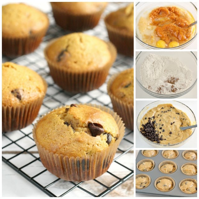 Pumpkin Chocolate Chip Muffins are delicious and can be served as a snack, breakfast or even dessert if you add enough chocolate chips!