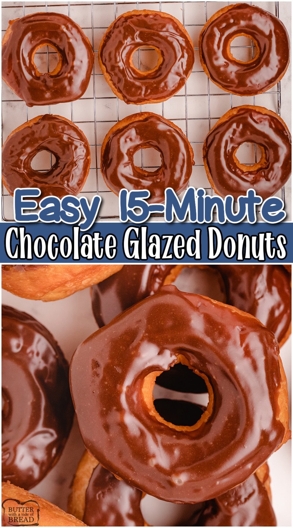 Chocolate Covered Donuts made quick & easy with crescent dough & delicious buttery chocolate glaze. Better than store-bought; you'll make them again & again!