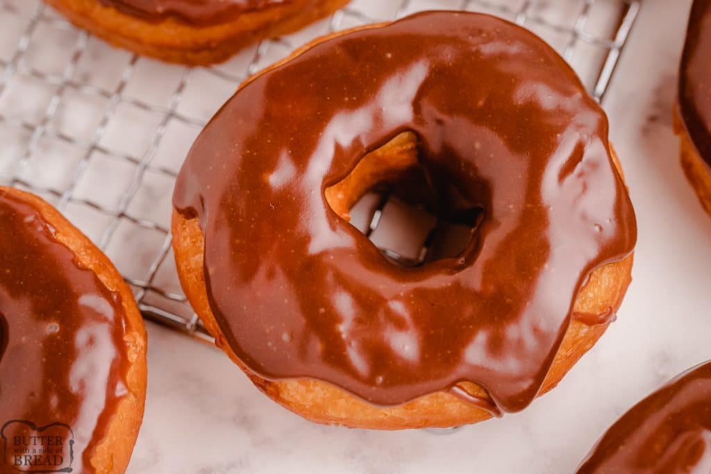 canned biscuit donuts with chocolate glaze