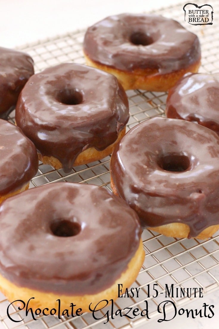 Chocolate Glazed Donuts made quick & easy with crescent dough & delicious buttery chocolate glaze. Better than store bought; you'll make them again & again! 