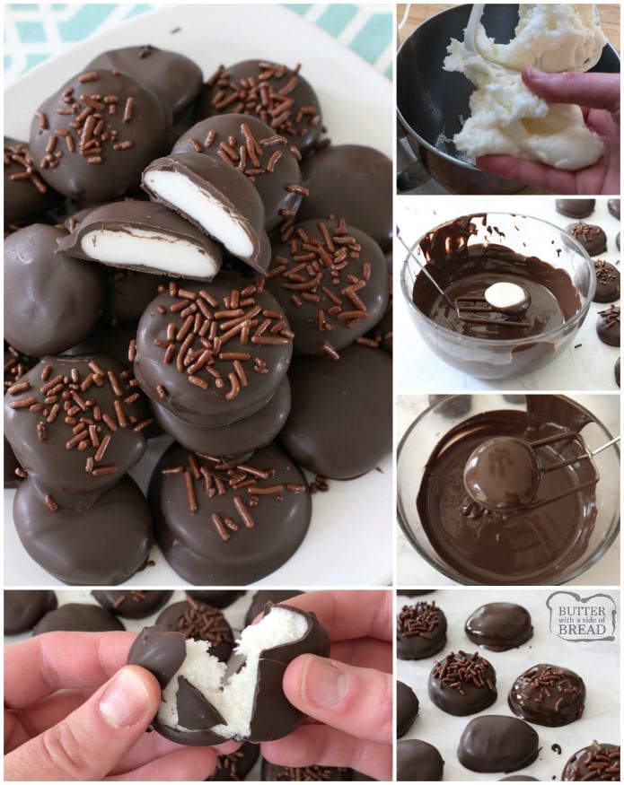 Easy Homemade Peppermint Patty recipe with just a handful of ingredients! Copycat York Peppermint Patties but BETTER. Simple soft, sweetened mint candy covered in chocolate for a delicious, easy peppermint patty candy.