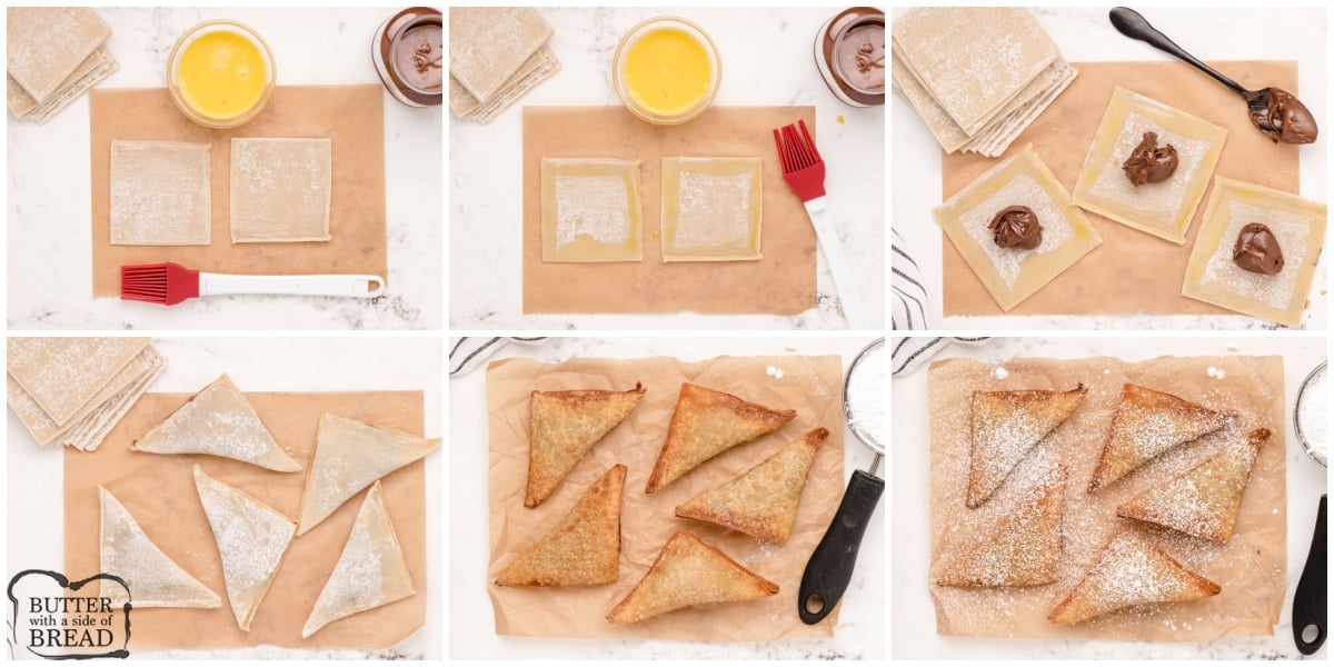 Step by step instructions on how to make Nutella Wontons
