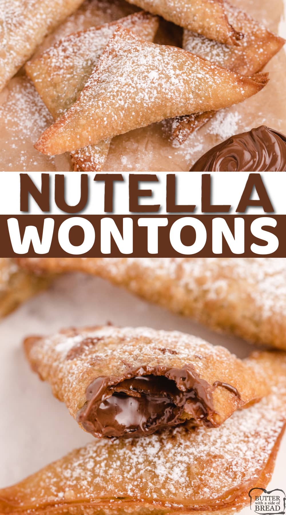 Nutella Wontons made with wonton wrappers and Nutella. Just a few simple ingredients needed to make these deliciously sweet fried treats! 