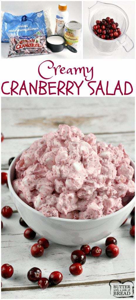 Creamy Cranberry Salad is made with fresh cranberries, pineapple, whipping cream and marshmallows and comes together in just a few minutes!