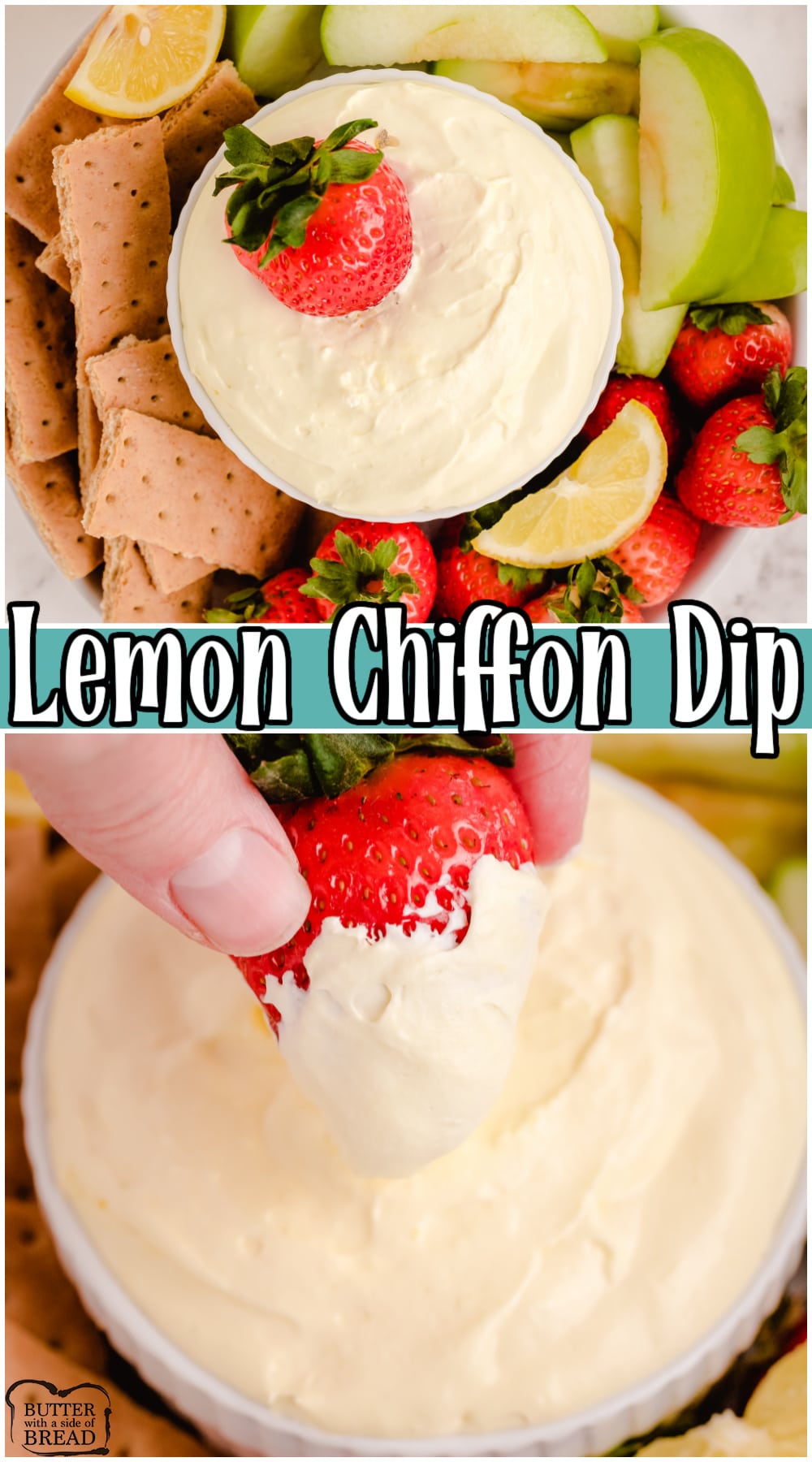 Lemon Chiffon Dip has a wonderful bright, fresh flavor and a light and creamy texture. Plus this lemon fruit dip only takes 5 minutes to make and it is ready to serve!