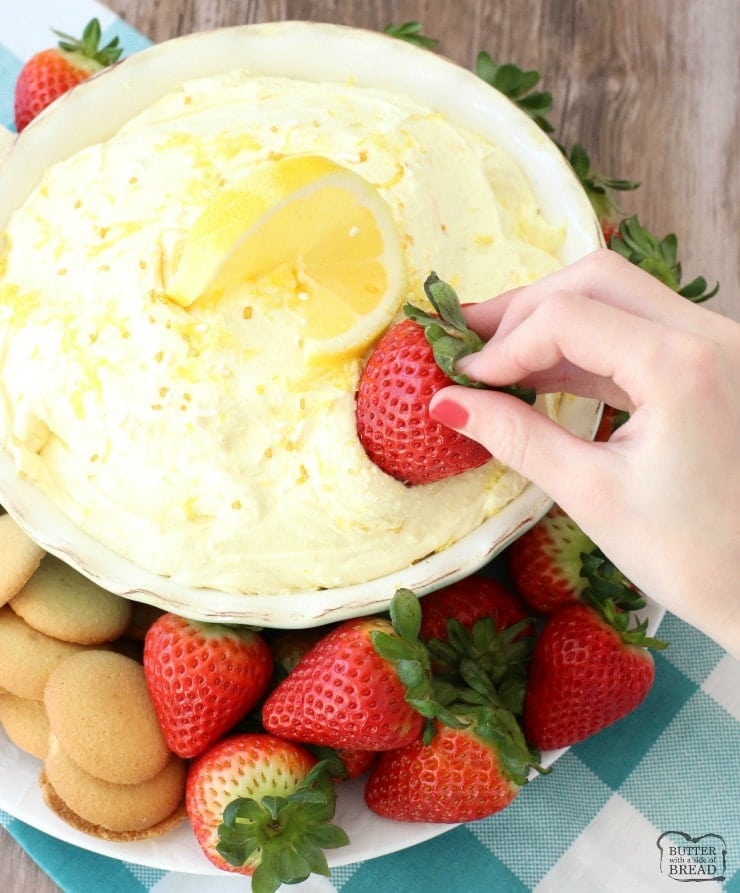 This simple Lemon Chiffon Dip has a bright, fresh flavor and a light and creamy texture; plus it only takes 5 minutes to make and it's ready to serve!