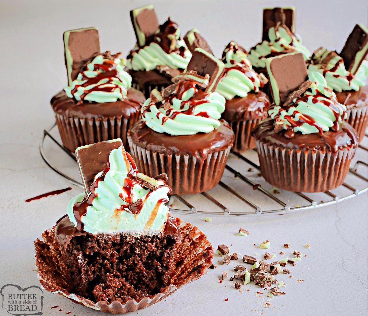 bite into a mint chocolate cupcake