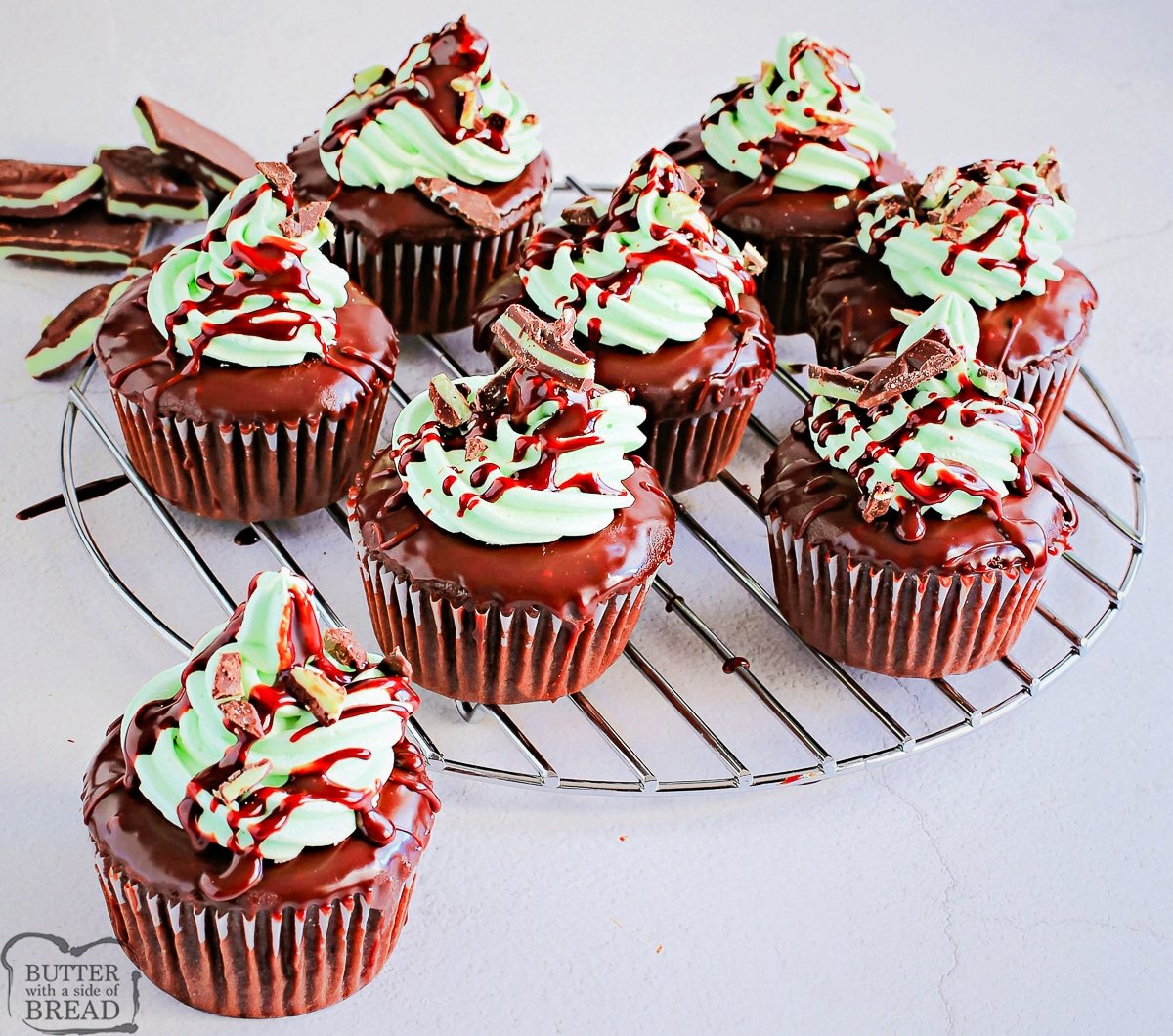 chocolate mint cupcakes made from a box mix