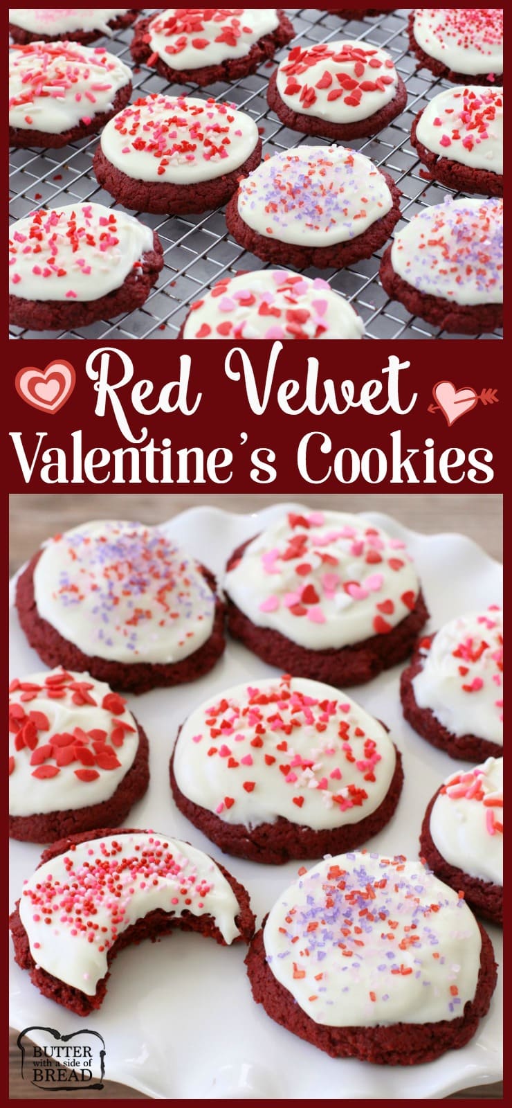 Red Velvet Valentine Cookies are rich and delicate red velvet cookies with cream cheese frosting. Unlike baking red velvet cake, these cookies are easy to make and practically foolproof!