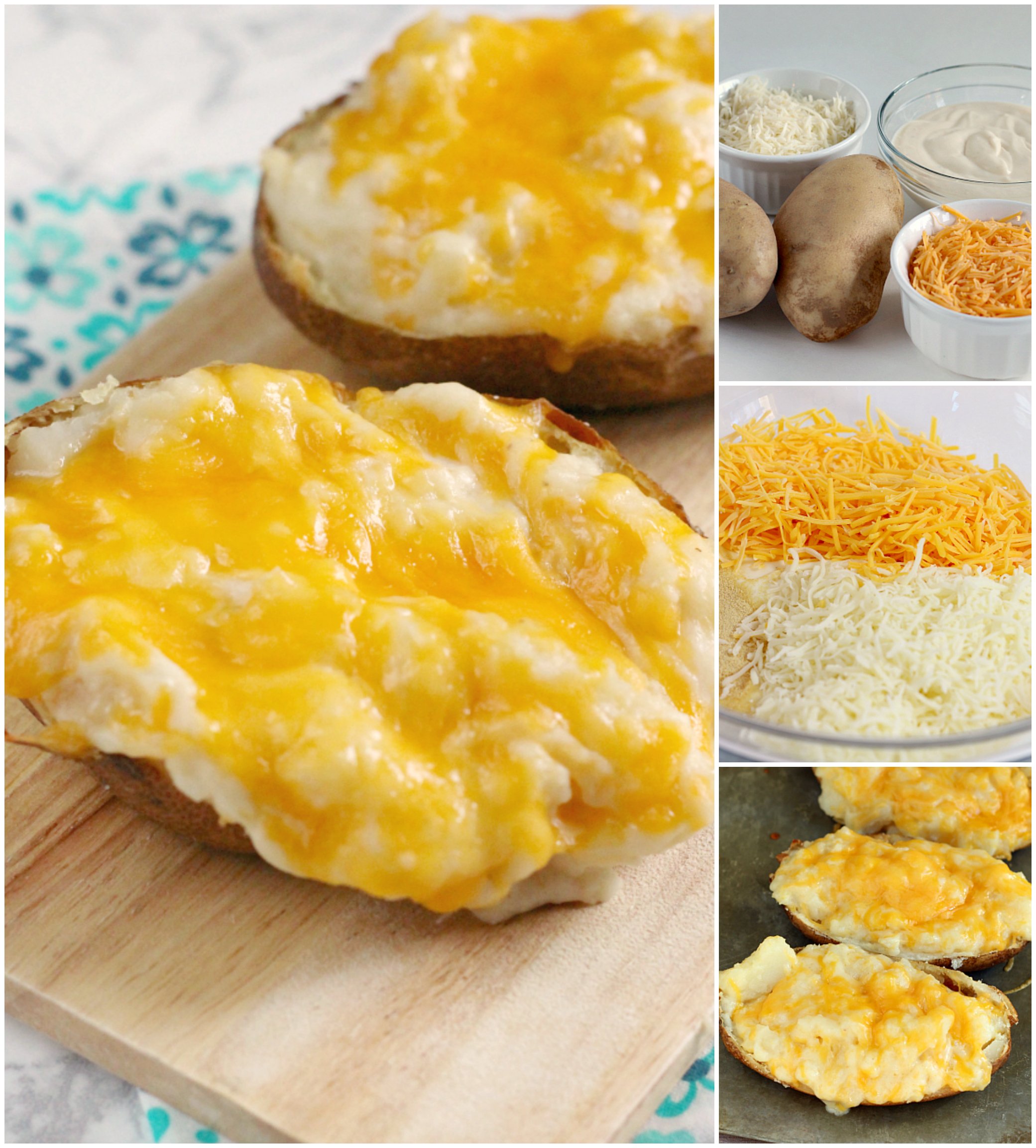 Alfredo Twice Baked Potatoes are the perfect side dish for any meal! We love baked potatoes and they are even better when you add alfredo sauce and two different kinds of cheese!