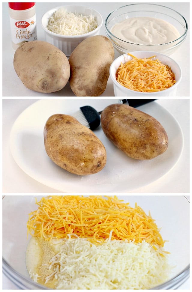 Alfredo Twice Baked Potatoes are the perfect side dish for any meal! We love baked potatoes and they are even better when you add alfredo sauce and two different kinds of cheese!