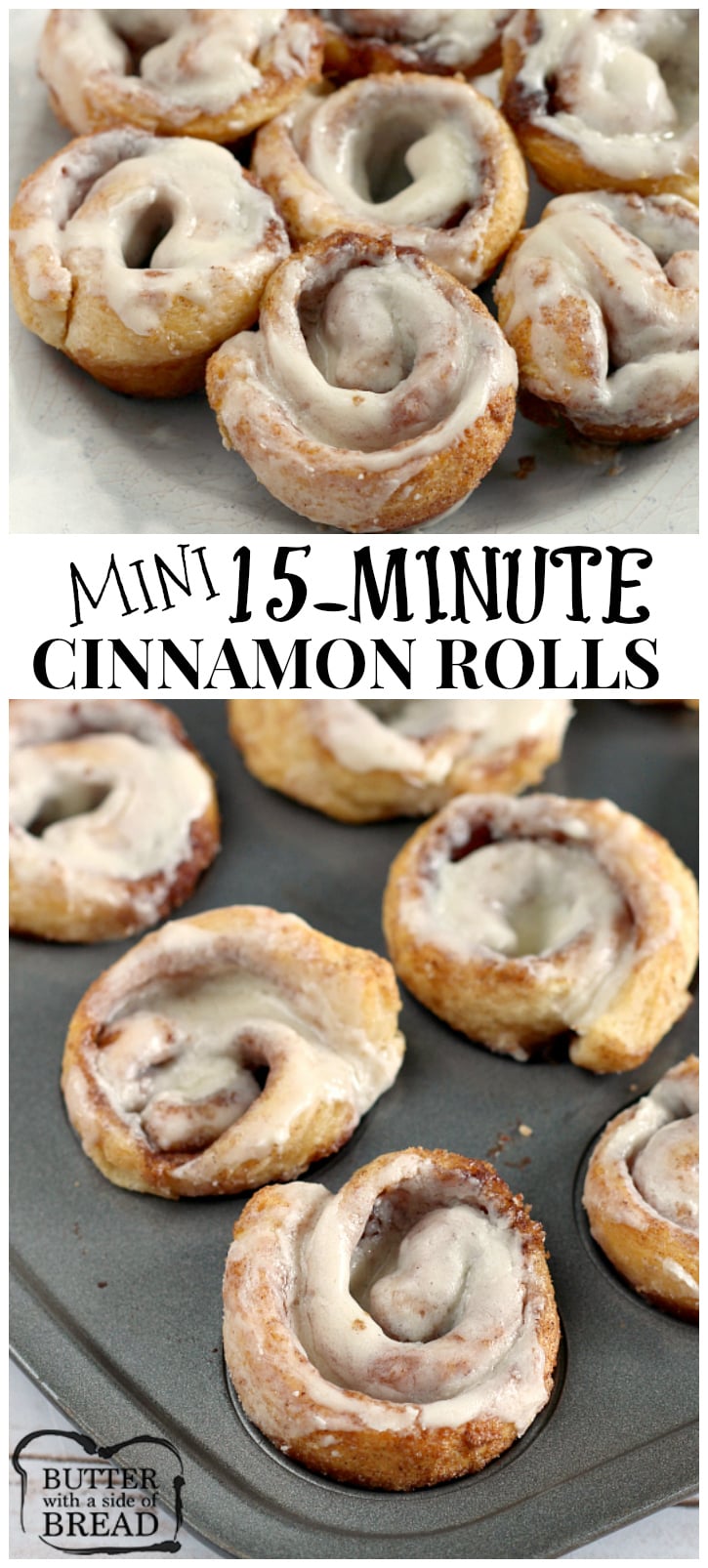 Mini 15-Minute Cinnamon Rolls are so much quicker (and cuter!) than traditional from-scratch cinnamon rolls, and they are delicious too!
