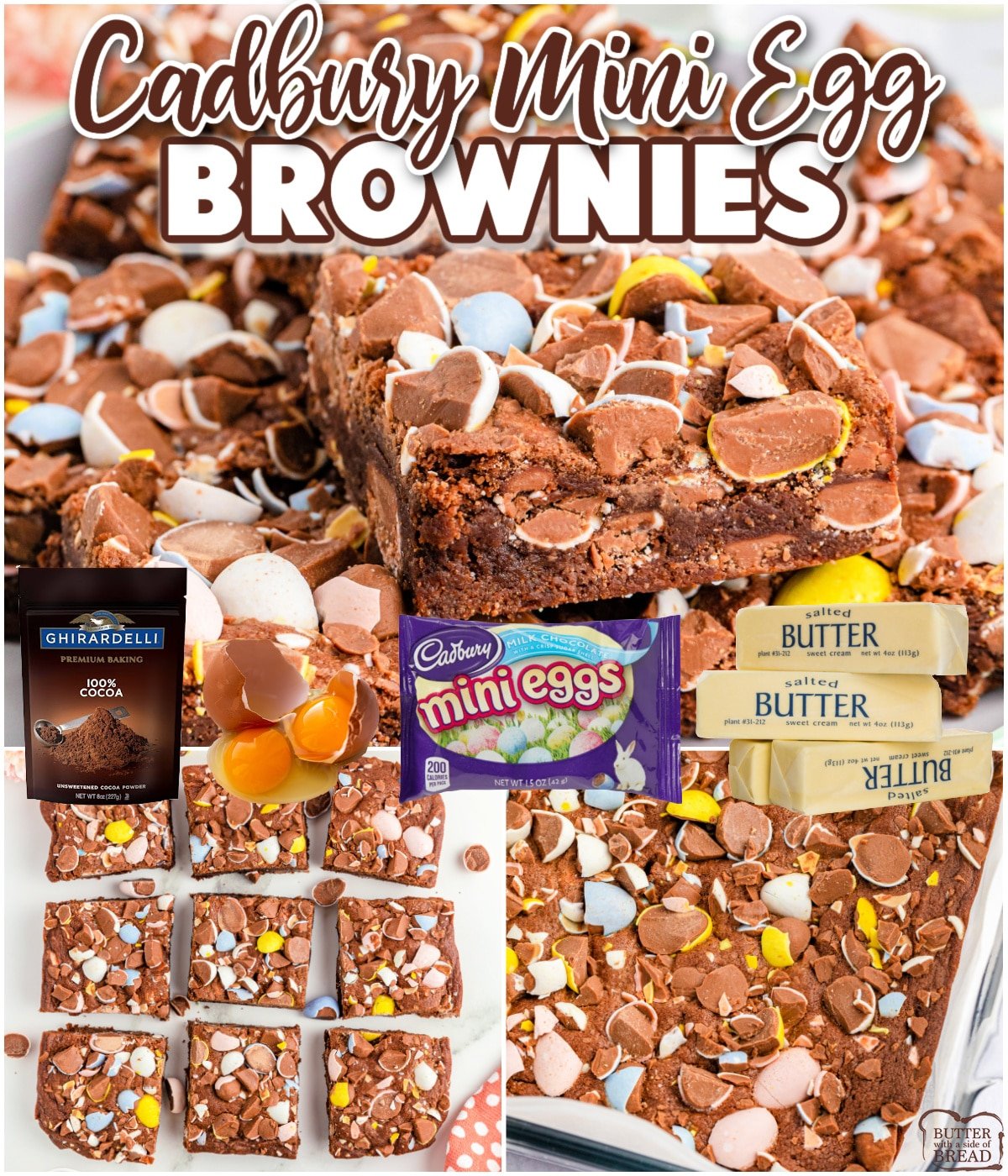 Cadbury Mini Egg Brownies are rich, fudgy, and decadent. Only a few minutes of prep time to make this delicious brownie recipe that is made from scratch and packed with Cadbury Mini Eggs!