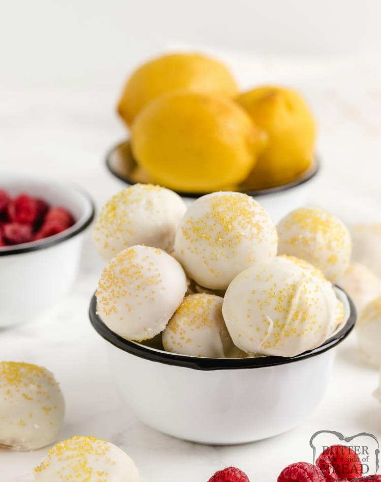 Lemon Oreo Balls with fresh raspberry in the middle