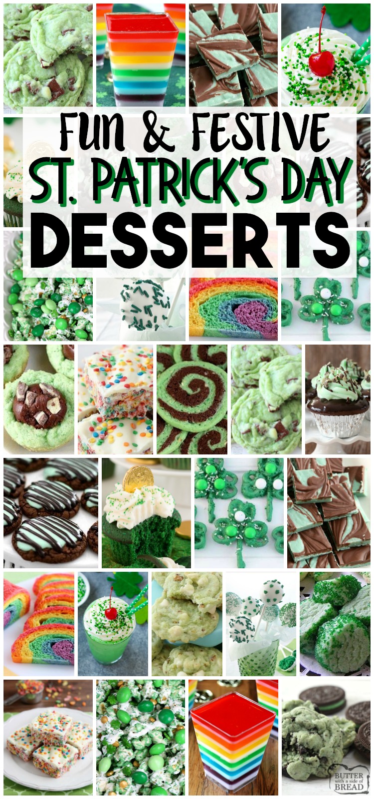 Fun & Festive St. Patrick's Day Food recipes from cookies to jello!  Collection of EASY St. Patrick's Day recipes for everyone!  #StPatricksDay #green #rainbow #food #recipes from BUTTER WITH A SIDE OF BREAD