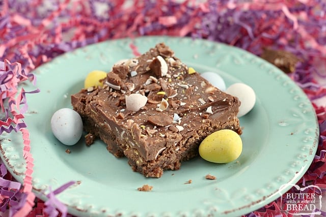 Cadbury Mini Eggs are a favorite candy for many, and using them in both the batter and the frosting for these chocolate brownie bites creates the perfect dessert!