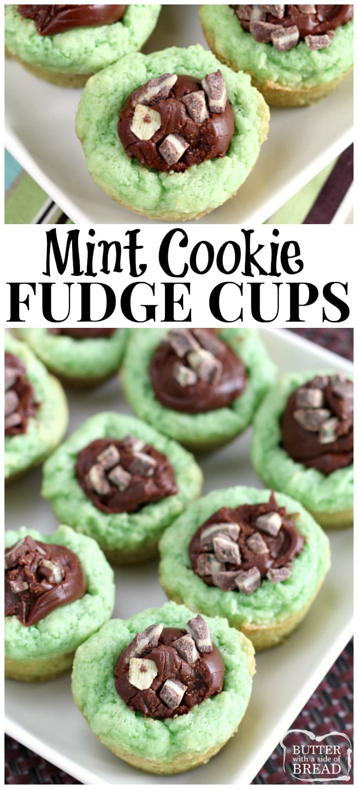 Soft, sweet mint cookie filled with a simple fudge recipe that is insanely delicious! Easy dessert from Butter With A Side of Bread