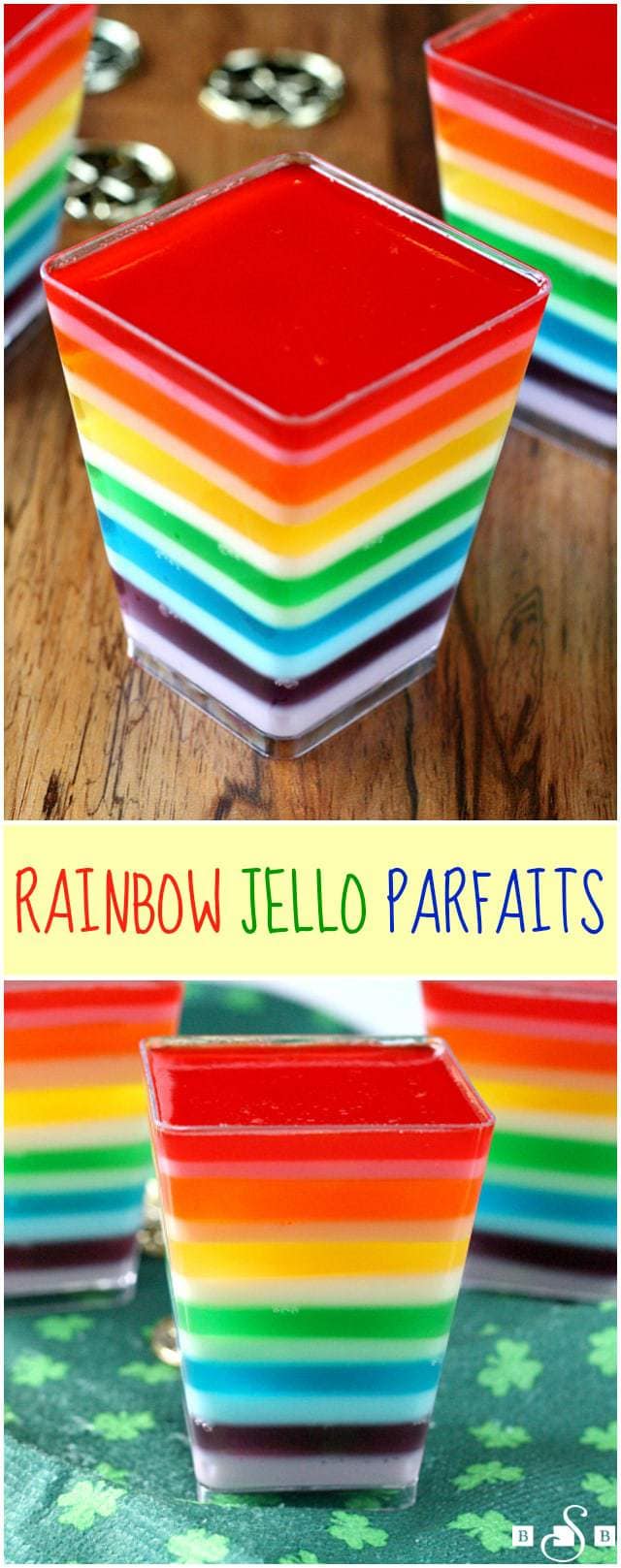 Rainbow Jello Parfaits are so festive and fun, especially for your kids on St. Patrick's Day! You only need two basic ingredients to make these...jello and yogurt! Jello dessert everyone loves!