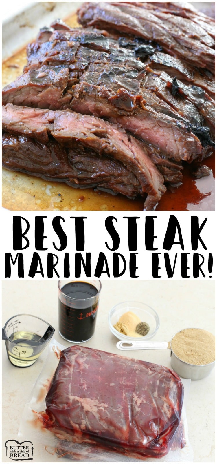 Steak marinade for the best steak of your life! Made with soy sauce, brown sugar, olive oil, ginger and garlic; you'll never taste a better steak marinade! Comes together in minutes and you won't believe the incredible flavor!
