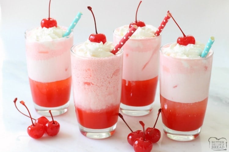 Cherry Italian Cream Sodas made with our simple 2-ingredient recipe for homemade cherry syrup! These fancy drinks are easy to make and so tasty!