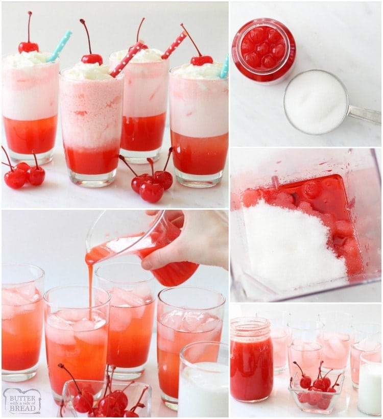 Cherry Italian Cream Sodas made with our simple 2-ingredient recipe for homemade cherry syrup! These fancy drinks are easy to make and so tasty!