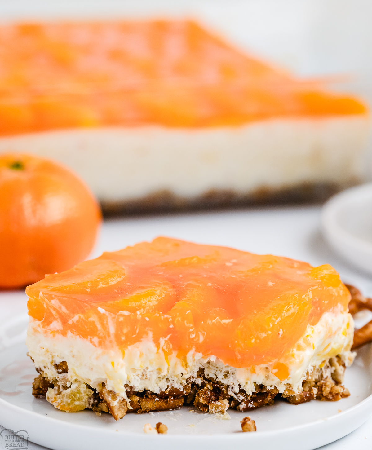 serving of tropical jello salad with a pretzel crust