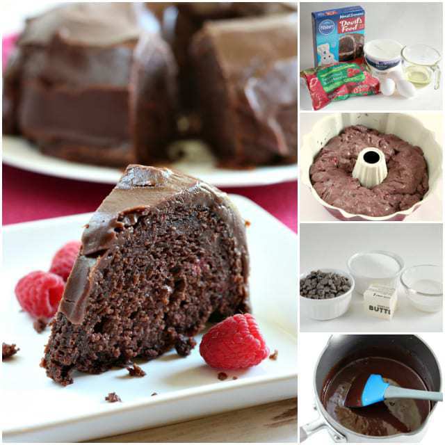 Chocolate Raspberry Cake is made with a cake mix and frozen raspberries and just a few more basic ingredients. This chocolate cake is topped with a simple and amazing chocolate ganache to create one of my favorite chocolate cake mix recipes!