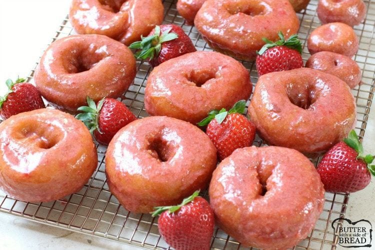 The Best Homemade Strawberry Glazed Cake Donuts - Butter With A Side of Bread