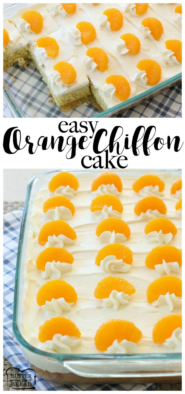 Orange Chiffon Cake is a light, delicate and perfectly sweet citrus cake that's incredibly easy to make! Perfect for family gatherings and parties as it's baked in a 9x13. You can double it to make a sheet cake too! Easy chiffon cake recipe from Butter With A Side of Bread