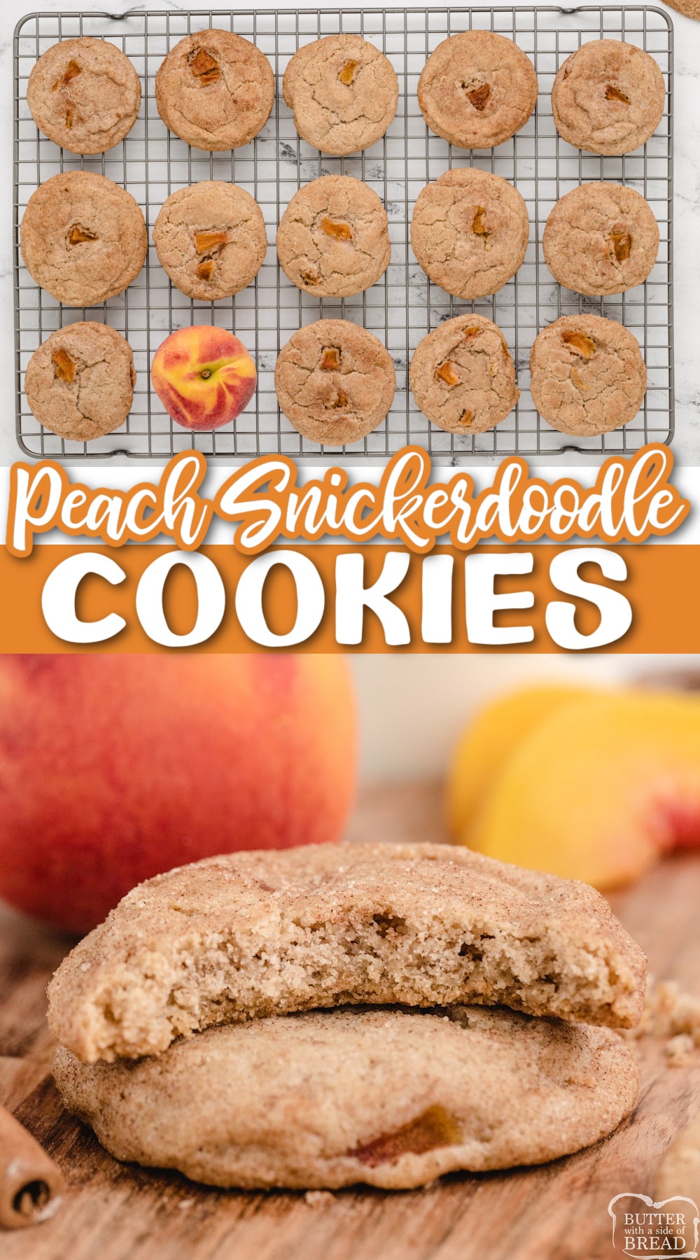 Peach Snickerdoodle Cookies are soft, chewy, delicious and the addition of fresh peaches takes your favorite cinnamon sugar cookie up a couple notches! These cookies with fruit are loaded with fresh, sweet peaches and lots of cinnamon flavor. 
